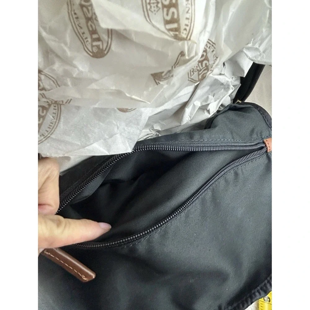 NEW Fossil Black Canvas Backpack w/Brown Trim Adjustable Straps New Old Stock